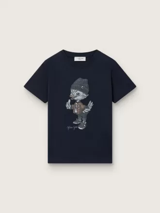 Journey T-shirt för pojkar i blå bomullsjersey med digitalt maskottryck