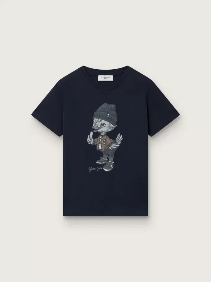 Journey T-shirt för pojkar i blå bomullsjersey med digitalt maskottryck