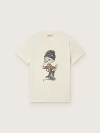 Journey T-shirt för pojkar i vit bomullsjersey med digitalt tryck av maskoten