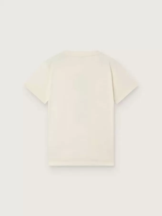 Journey T-shirt för pojkar i vit bomullsjersey med digitalt tryck av maskoten Journey T-shirt för pojkar i vit bomullsjersey med digitalt tryck av maskoten