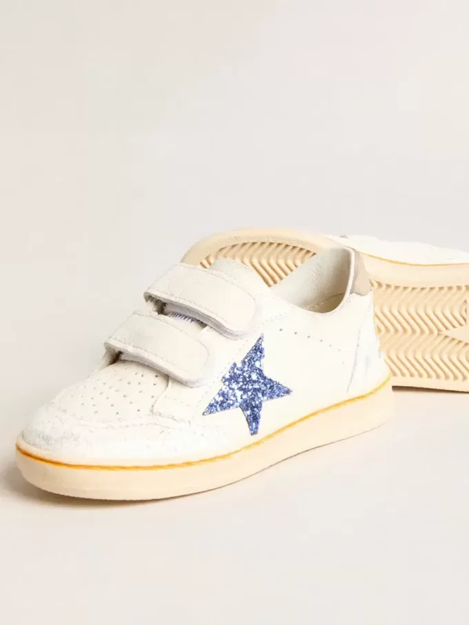 Junior Ball Star med blå glitterstjärna och beige mockalås