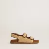 Junior Noa-sandaler i beige raffia och brunt läder