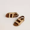 Junior Noa-sandaler i beige raffia och brunt läder
