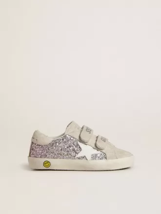Junior Old School i silver och rosa glitter med vit läderstjärna