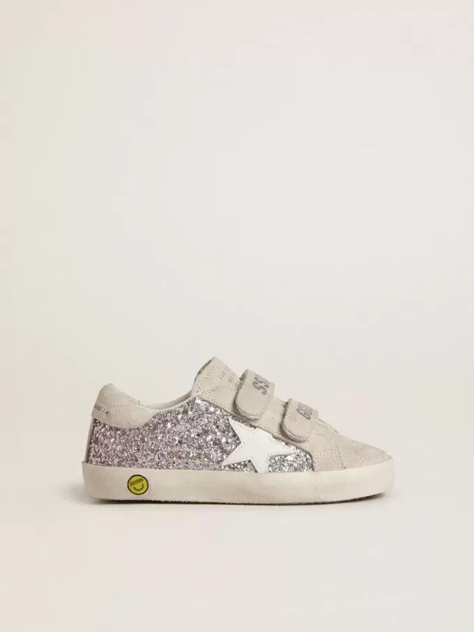 Junior Old School i silver och rosa glitter med vit läderstjärna Junior Old School i silver och rosa glitter med vit läderstjärna