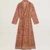 Kaftan för dam i bomullsvoile med heltäckande marinblått tryck Kaftan för dam i bomullsvoile med heltäckande marinblått tryck