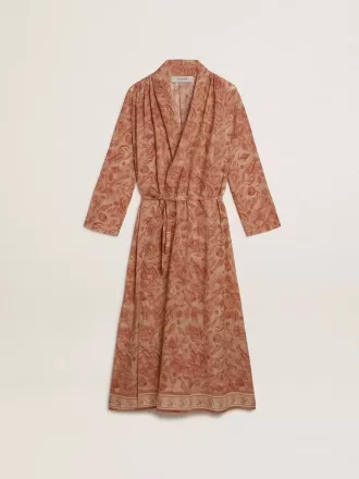 Kaftan för dam i bomullsvoile med heltäckande marinblått tryck