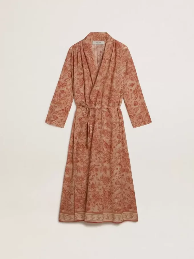 Kaftan för dam i bomullsvoile med heltäckande marinblått tryck Kaftan för dam i bomullsvoile med heltäckande marinblått tryck