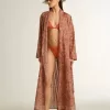 Kaftan för dam i bomullsvoile med heltäckande marinblått tryck Kaftan för dam i bomullsvoile med heltäckande marinblått tryck