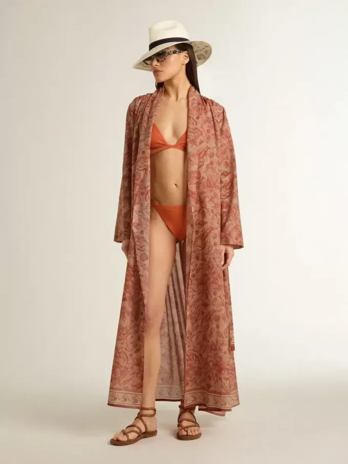 Kaftan för dam i bomullsvoile med heltäckande marinblått tryck Kaftan för dam i bomullsvoile med heltäckande marinblått tryck