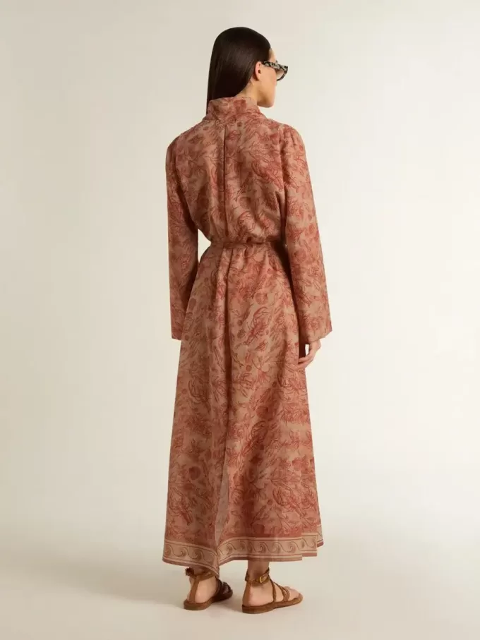 Kaftan för dam i bomullsvoile med heltäckande marinblått tryck Kaftan för dam i bomullsvoile med heltäckande marinblått tryck