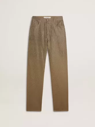 Khakifärgade bomullsbyxor för damer med gradient Swarovski-effekt