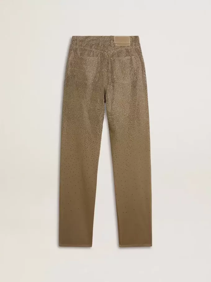 Khakifärgade bomullsbyxor för damer med gradient Swarovski-effekt