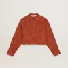 Kort skjorta för damer i tegelröd jacquard med vida ärmar Kort skjorta för damer i tegelröd jacquard med vida ärmar