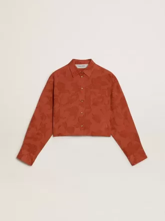 Kort skjorta för damer i tegelröd jacquard med vida ärmar