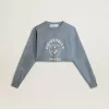 Kort sweatshirt i babyblått med slitna detaljer