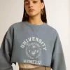 Kort sweatshirt i babyblått med slitna detaljer