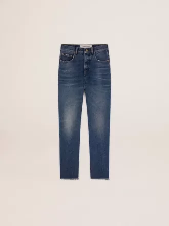 Korta, utsvängda jeans för damer med medium tvätt