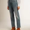 Korta, utsvängda jeans för damer med medium tvätt