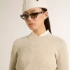 Kortare tröja med rund hals i beige ull med kristaller över hela ytan Kortare tröja med rund hals i beige ull med kristaller över hela ytan