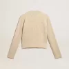 Kortare tröja med rund hals i beige ull med kristaller över hela ytan Kortare tröja med rund hals i beige ull med kristaller över hela ytan