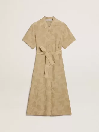 Kortärmad skjortklänning för dam i beige blommig jacquard