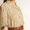 Kortärmad skjortklänning för dam i beige blommig jacquard Kortärmad skjortklänning för dam i beige blommig jacquard
