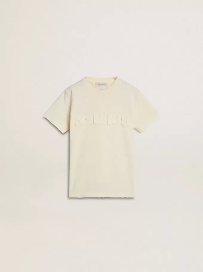 Krämefärgad T-shirt för pojkar med upphöjt logo Krämefärgad T-shirt för pojkar med upphöjt logo