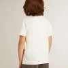 Krämefärgad T-shirt för pojkar med upphöjt logo Krämefärgad T-shirt för pojkar med upphöjt logo