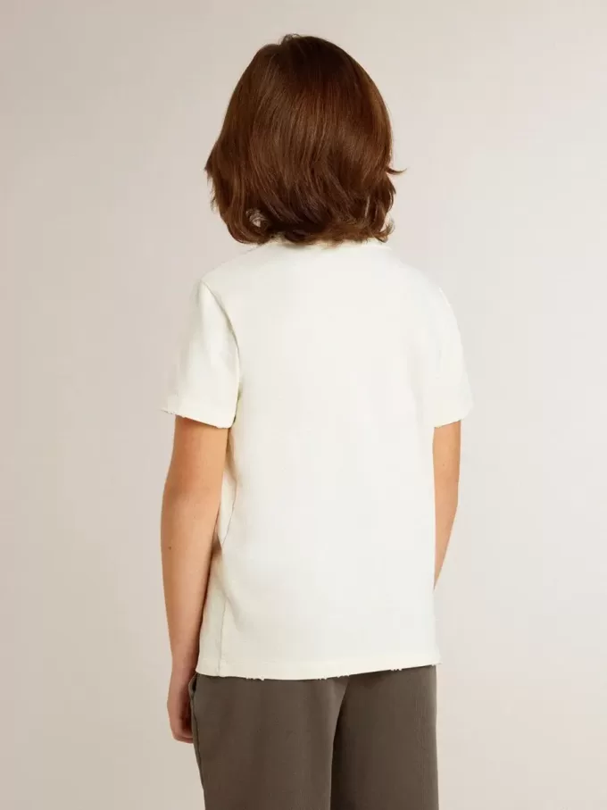 Krämefärgad T-shirt för pojkar med upphöjt logo Krämefärgad T-shirt för pojkar med upphöjt logo