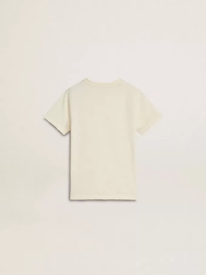 Krämefärgad T-shirt för pojkar med upphöjt logo Krämefärgad T-shirt för pojkar med upphöjt logo