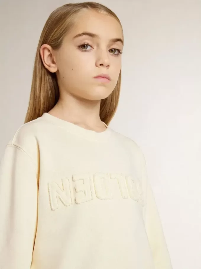 Krämfärgad sweatshirt för flickor med patch-text