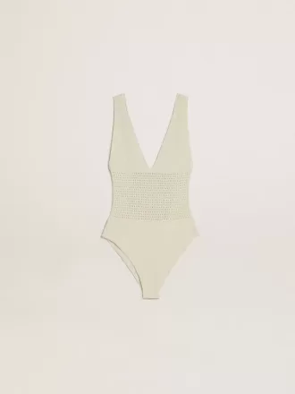 Krokat bodysuit för dam i vit bomull
