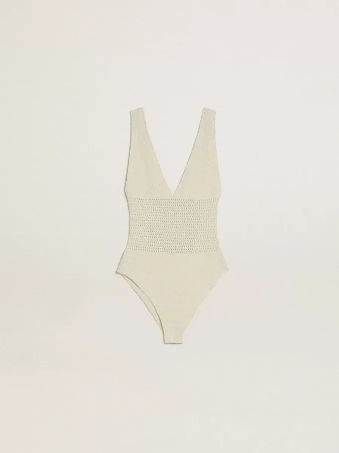 Krokat bodysuit för dam i vit bomull Krokat bodysuit för dam i vit bomull