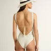 Krokat bodysuit för dam i vit bomull Krokat bodysuit för dam i vit bomull