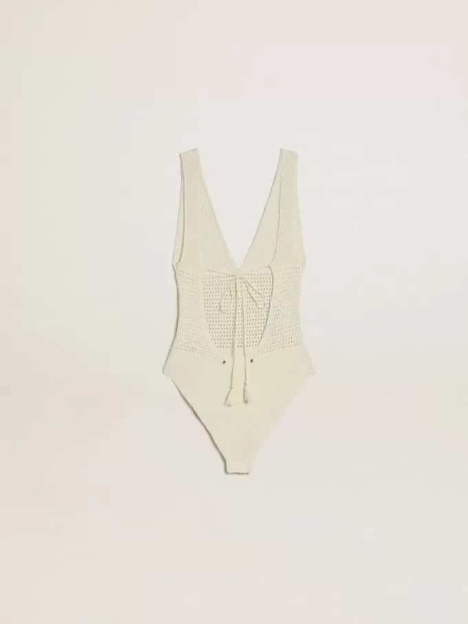 Krokat bodysuit för dam i vit bomull Krokat bodysuit för dam i vit bomull