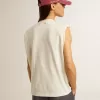 Åldrad vit ärmlös T-shirt dekorerad med kristaller