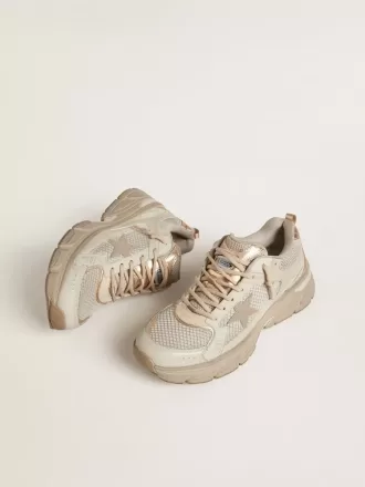 Lightstar för damer i duvgrått läder och mesh med beige TPU-stjärna