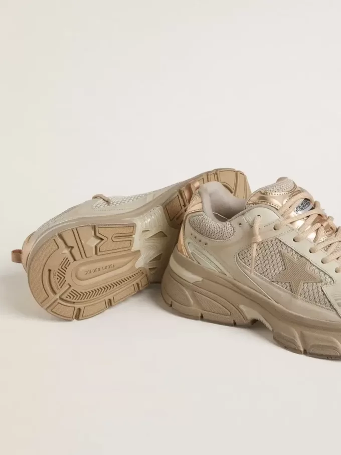 Lightstar för damer i duvgrått läder och mesh med beige TPU-stjärna Lightstar för damer i duvgrått läder och mesh med beige TPU-stjärna