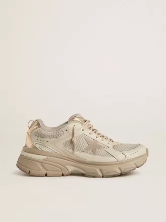 Lightstar för herr i duvgrått läder och mesh med beige TPU-stjärna