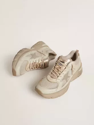 Lightstar för herr i duvgrått läder och mesh med beige TPU-stjärna