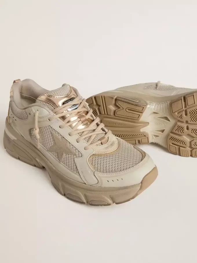 Lightstar för herr i duvgrått läder och mesh med beige TPU-stjärna Lightstar för herr i duvgrått läder och mesh med beige TPU-stjärna