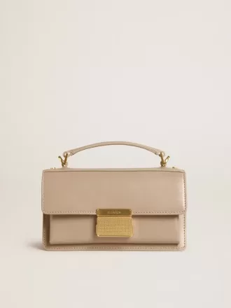 Liten Venezia-väska i beige läder med gulddetaljer