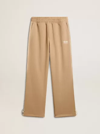 Ljusbeige joggingbyxor för herr med vitt logo