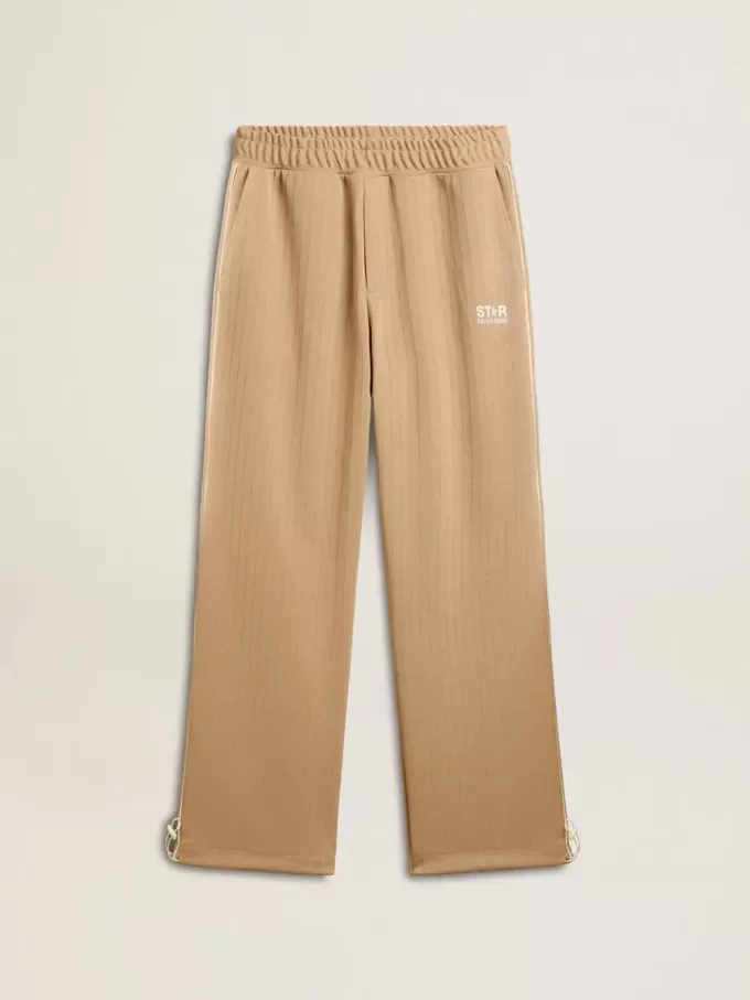Ljusbeige joggingbyxor för herr med vitt logo