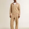 Ljusbeige joggingbyxor för herr med vitt logo