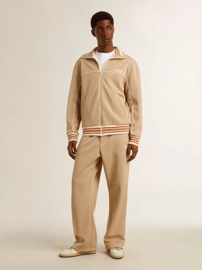 Ljusbeige joggingbyxor för herr med vitt logo