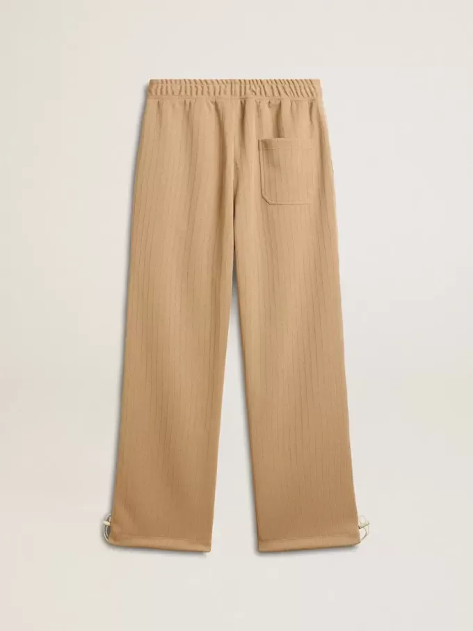 Ljusbeige joggingbyxor för herr med vitt logo