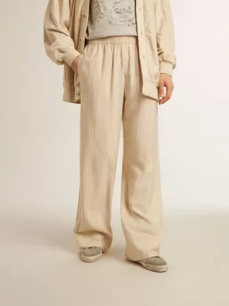 Ljusbeige joggingbyxor i silke och viskos för dam