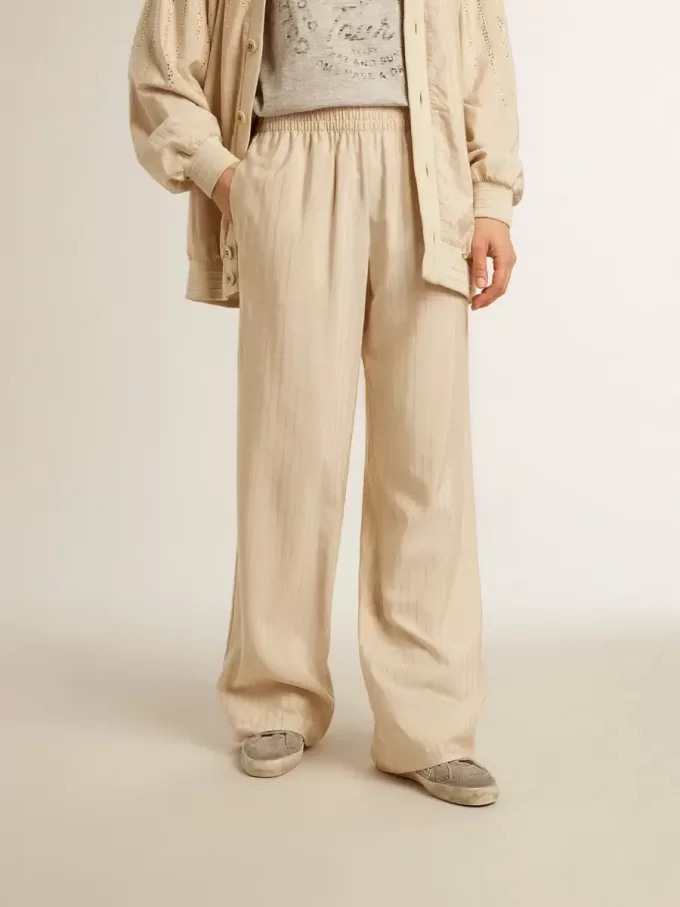 Ljusbeige joggingbyxor i silke och viskos för dam Ljusbeige joggingbyxor i silke och viskos för dam